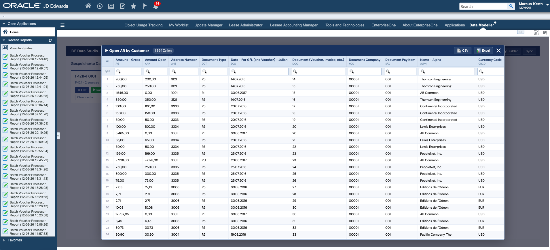 Data Modeller — Ergebnis auf dem Bildschirm
