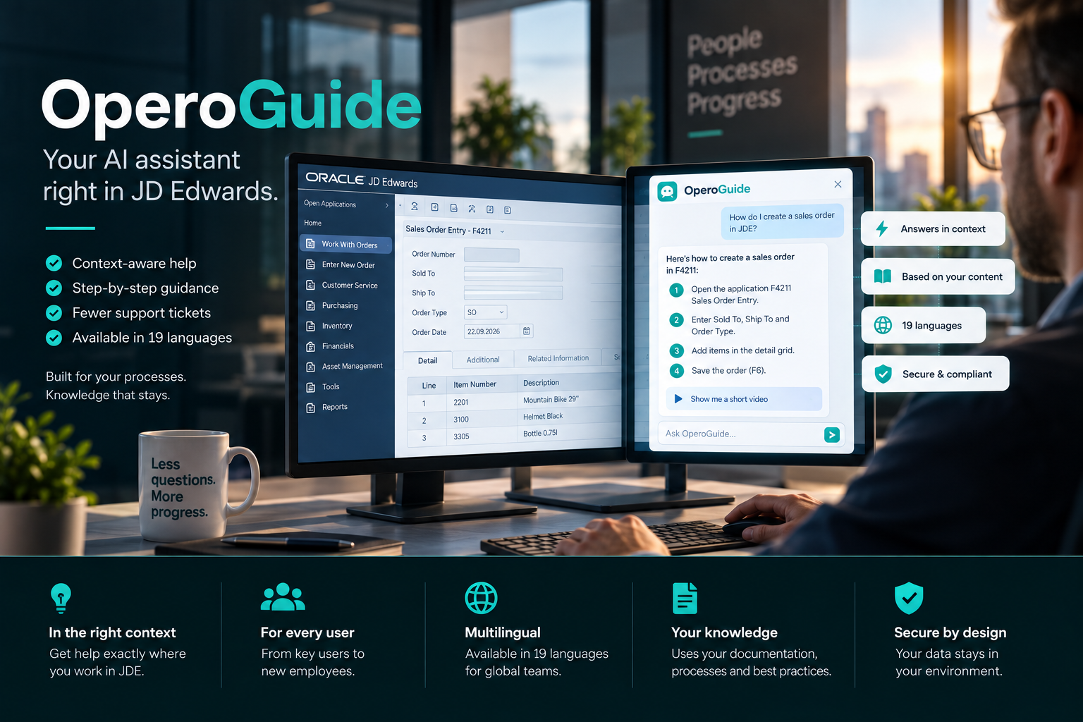 OperoGuide AI assistant working directly inside JD Edwards EnterpriseOne