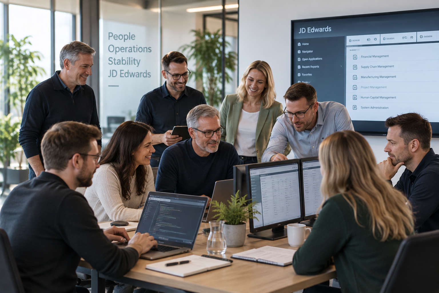 Extended network of JD Edwards specialists collaborating in an operations environment