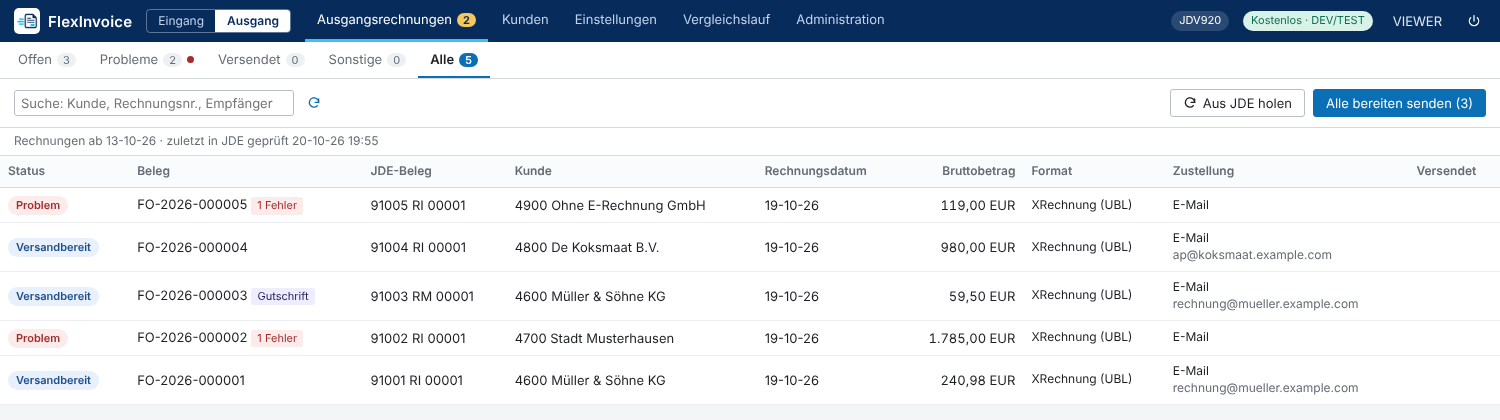 FlexInvoice: Ausgangsrechnungen aus JD Edwards mit Format und Zustellung