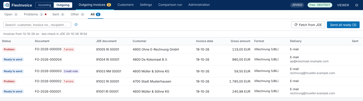 FlexInvoice: outgoing invoices from JD Edwards with format and delivery