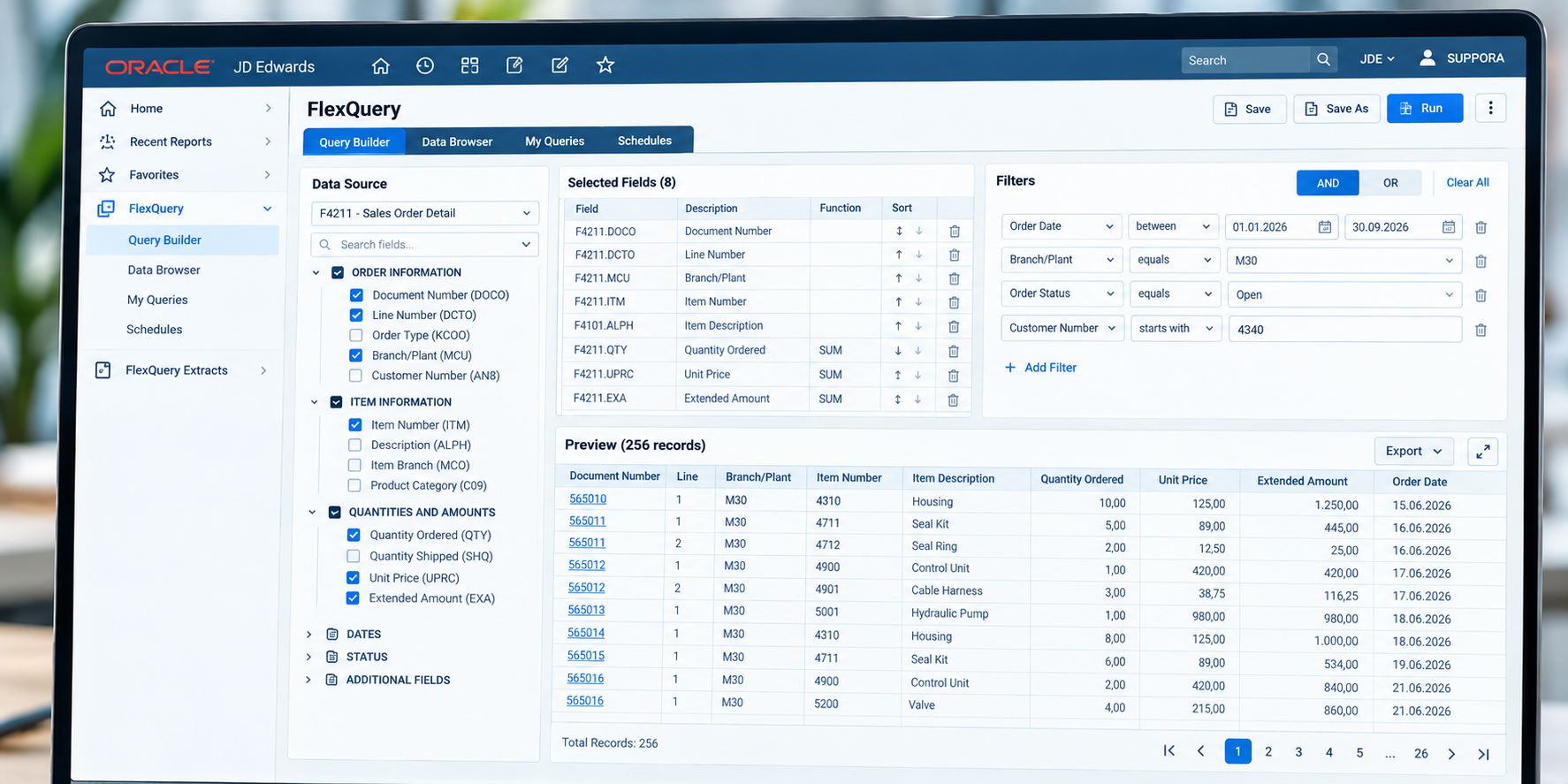 FlexQuery query builder embedded in JD Edwards EnterpriseOne